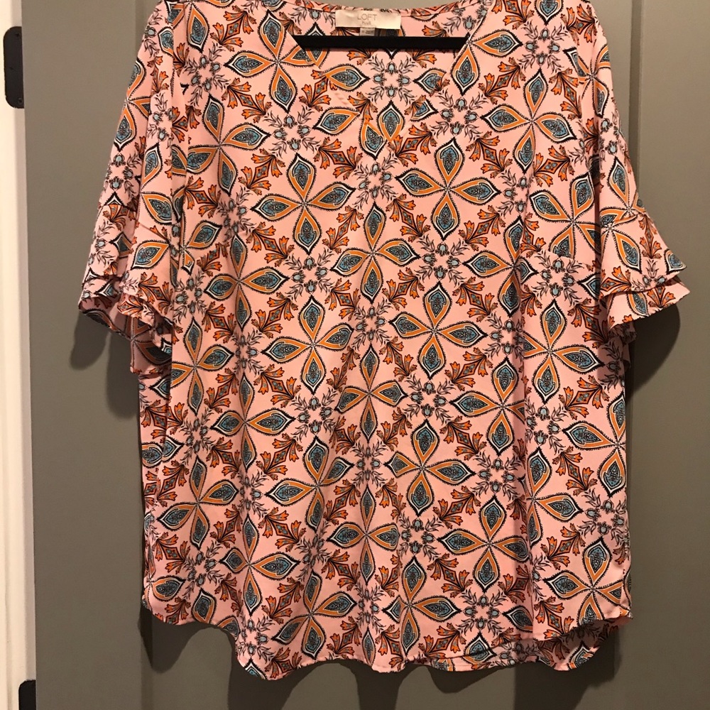 LOFT pink ruffle sleeve shirt sleeve shirt